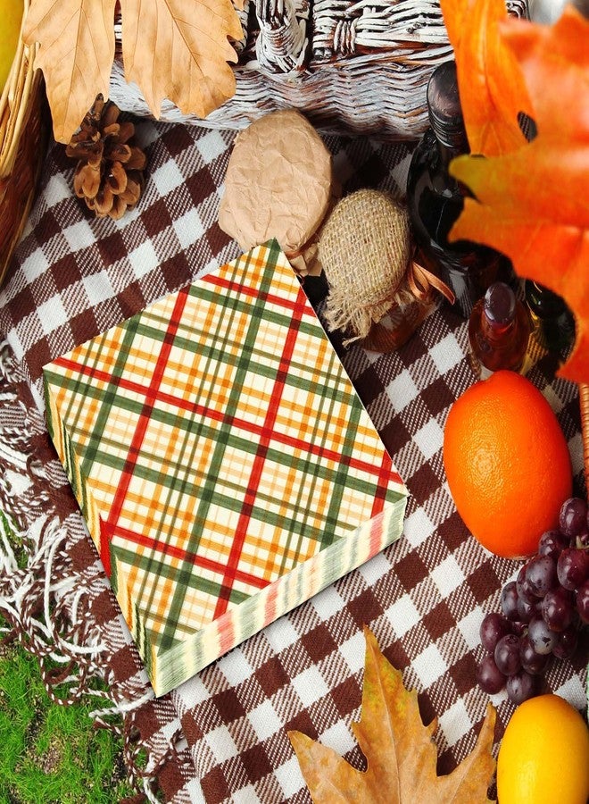 Whaline 80 Counts Checkered Fall Paper Napkins Plaid Disposable Napkins Watercolor Decorative Luncheon Dinner Table Napkins for Autumn Harvest Thanksgiving Party Supplies - Image 5